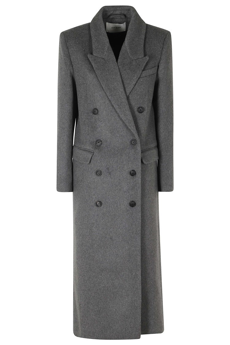 Ivy & Oak Gray Double-Breasted Long Wool-Blend Coat