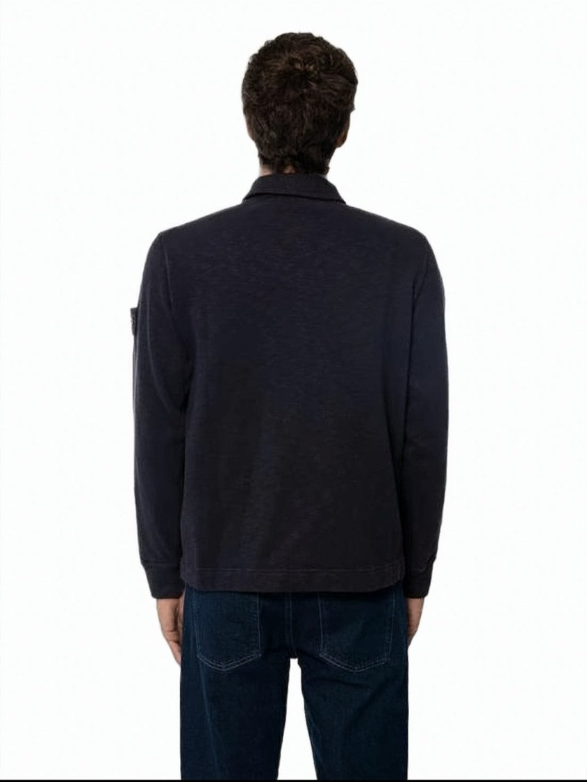 Stone Island Long-Sleeve Polo T-Shirt With Classic Collar And Ribbed Cuffs