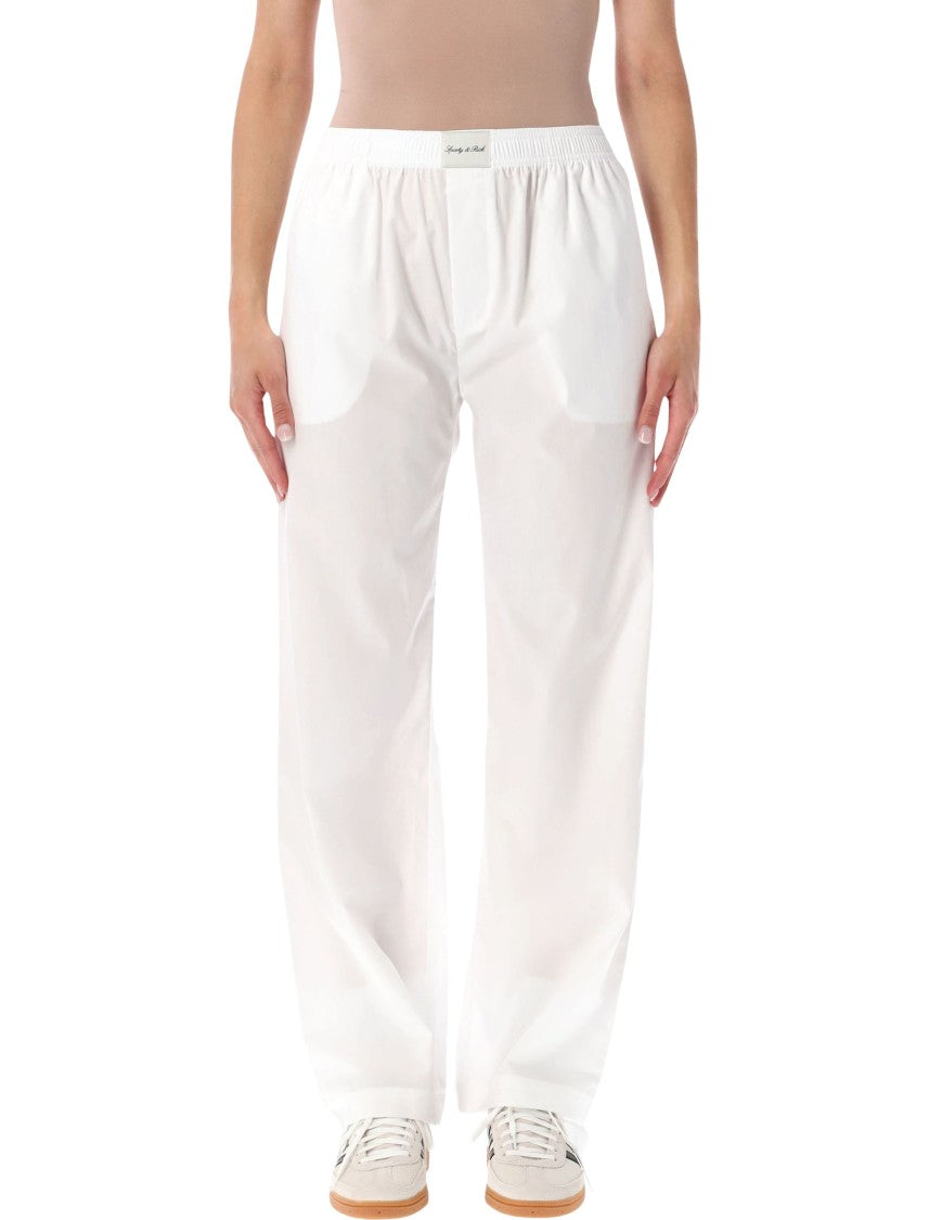 Sporty And Rich Lightweight White Popeline Pajama Pants With Elastic Waistband
