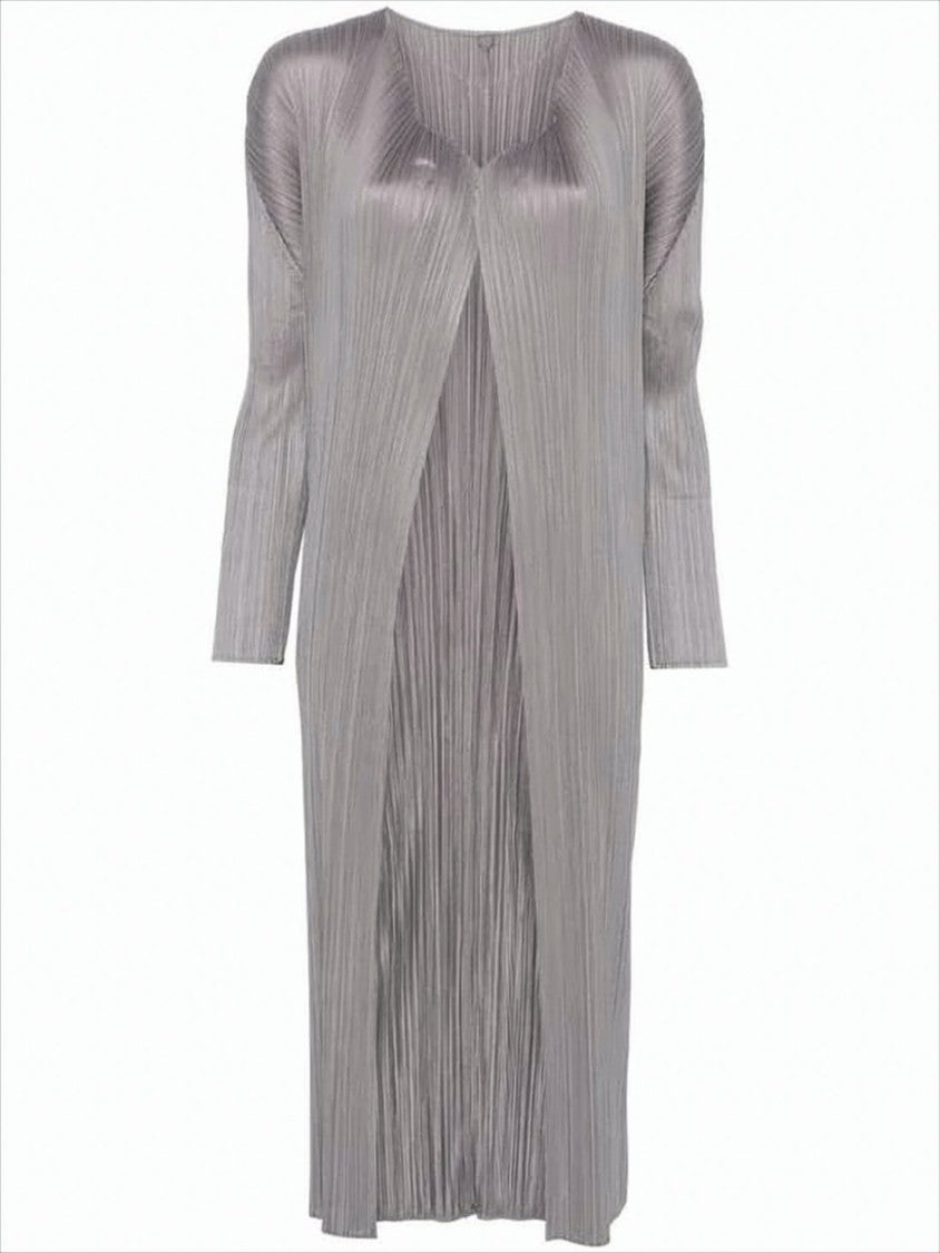 Pleats Please Longline Pleated Cardigan With Open Front Design
