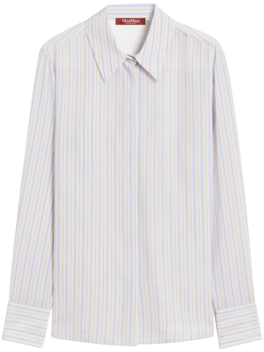 Max Mara Silk Shirt With Classic Collar And Vertical Stripes