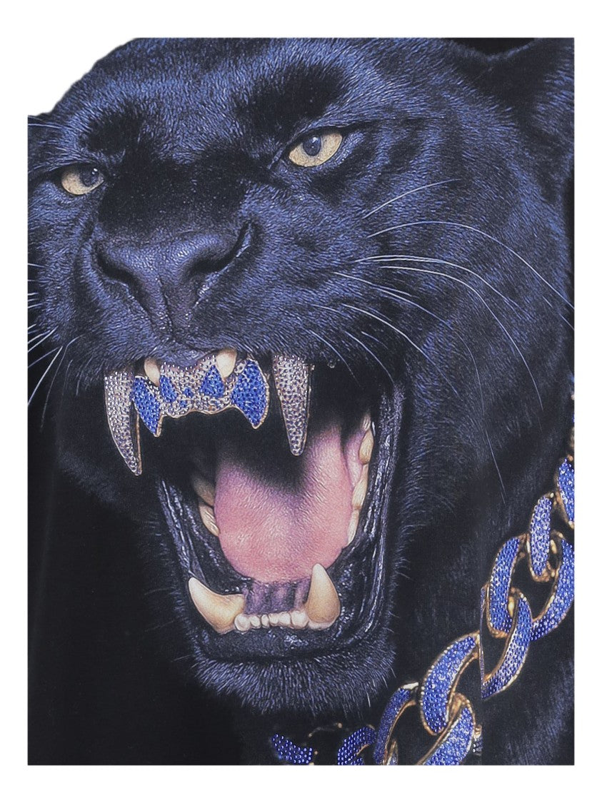 Just Cavalli Cotton T-Shirt With Bold Panther Graphic And Rhinestone Detail
