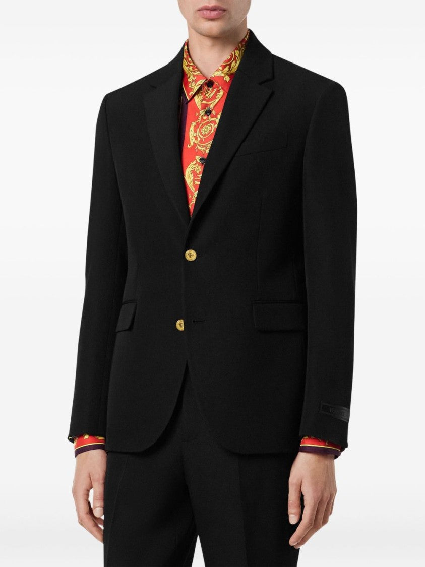 Versace Black Wool Gold Button Three-Button Jacket