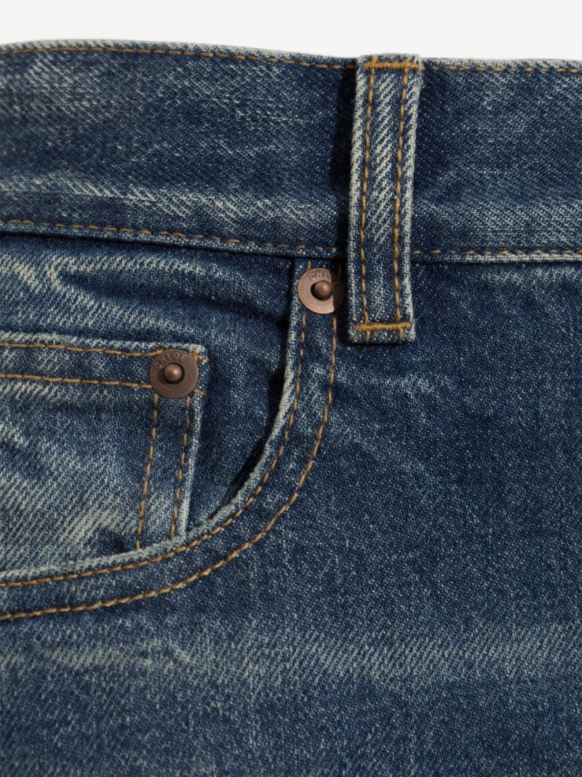 Chloé Blue Straight-Leg Denim Frayed Hems Jeans