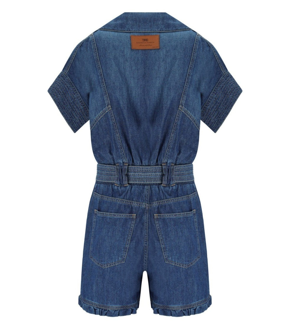 Elisabetta Franchi Blue Denim Short Jumpsuit