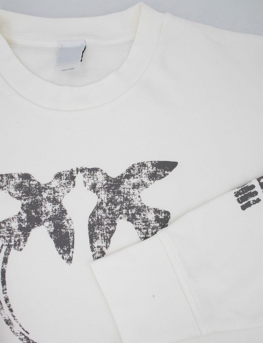 Pinko Cotton Knit Crewneck Sweatshirt With Love Birds Embroidery
