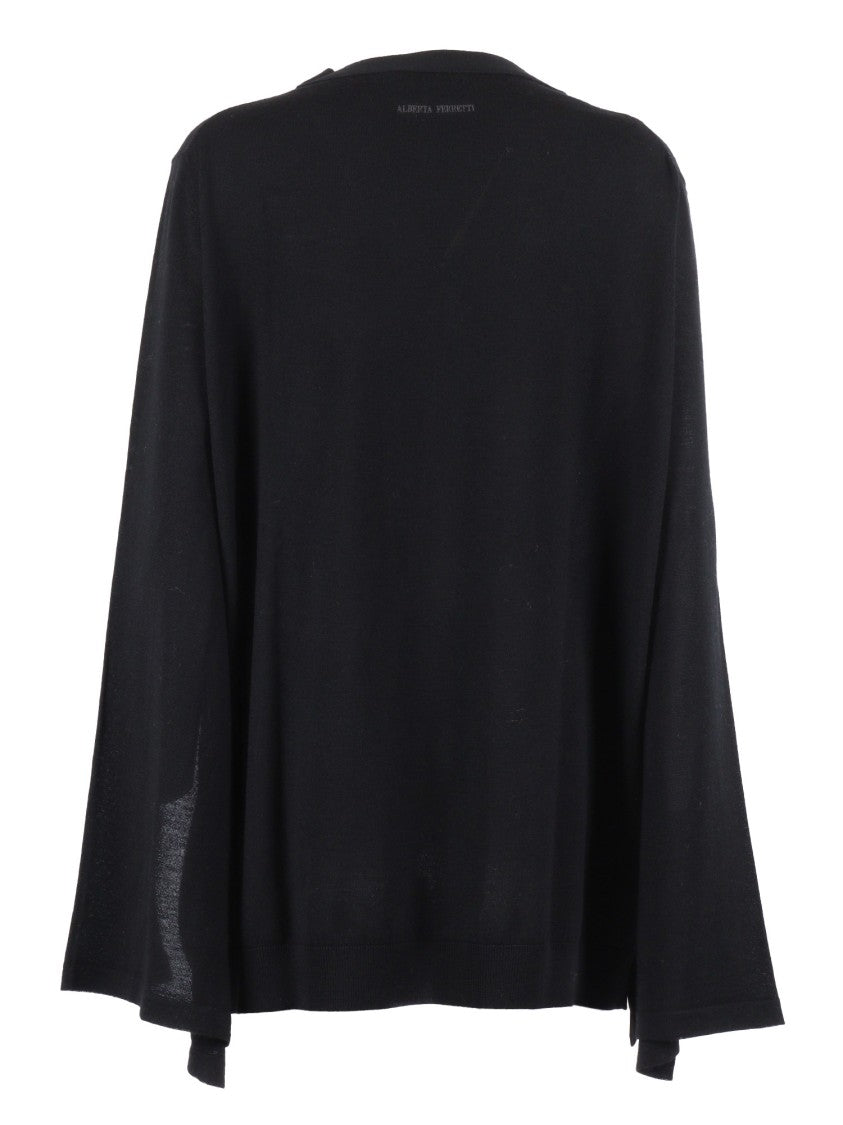 Alberta Ferretti Finely Knitted Wool Sweater With Classic Crew Neckline