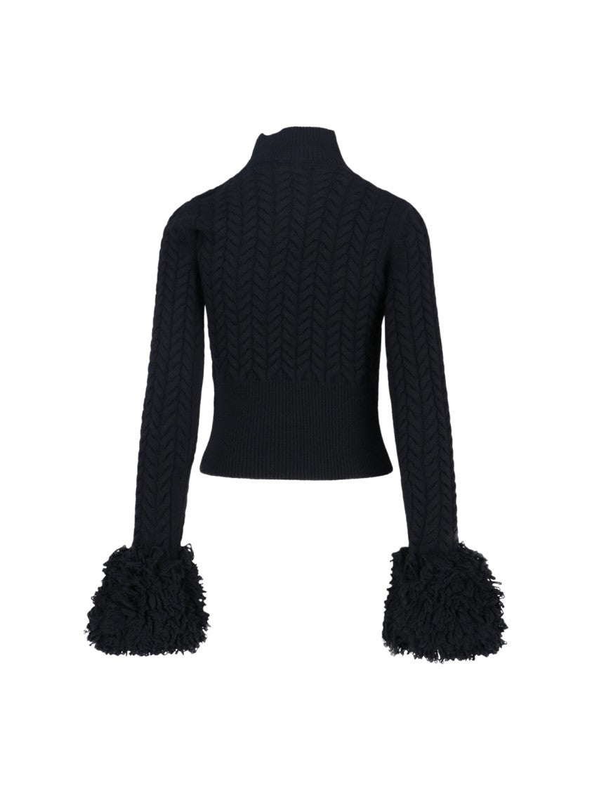Patou Timeless Black Sweater With Round Neckline And Long Sleeves