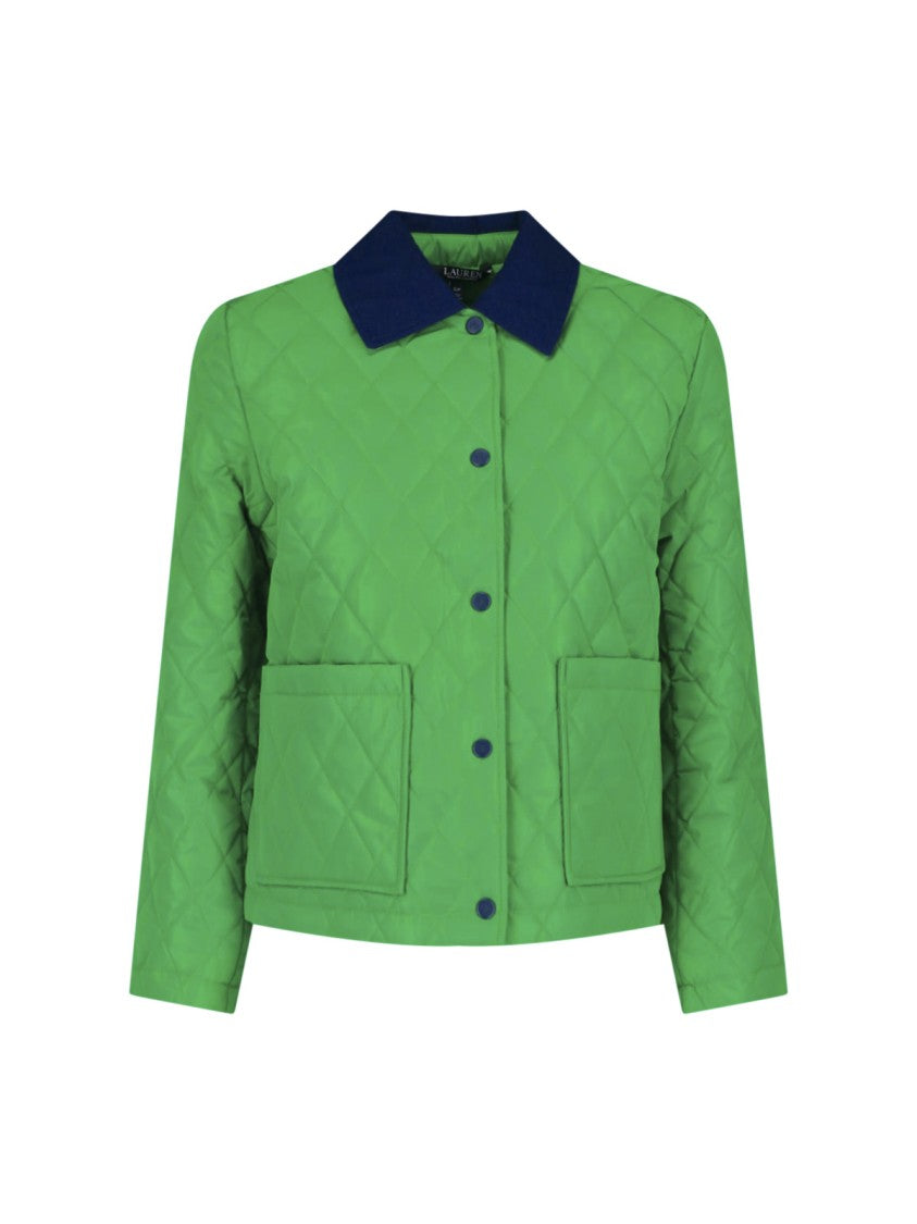 Polo Ralph Lauren Green Quilted Cropped Contrast Collar Jacket