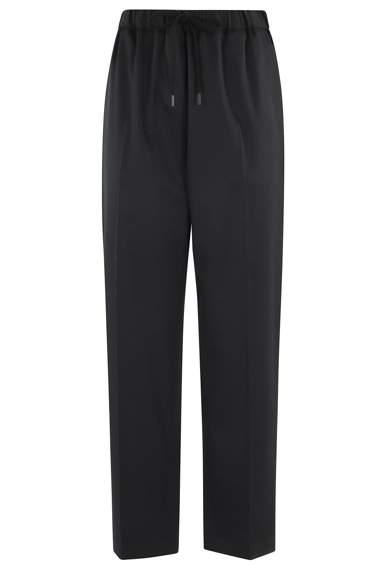Mm6 By Maison Margiela Black Gathered Elastic-Waistband Wool Straight-Leg Pants