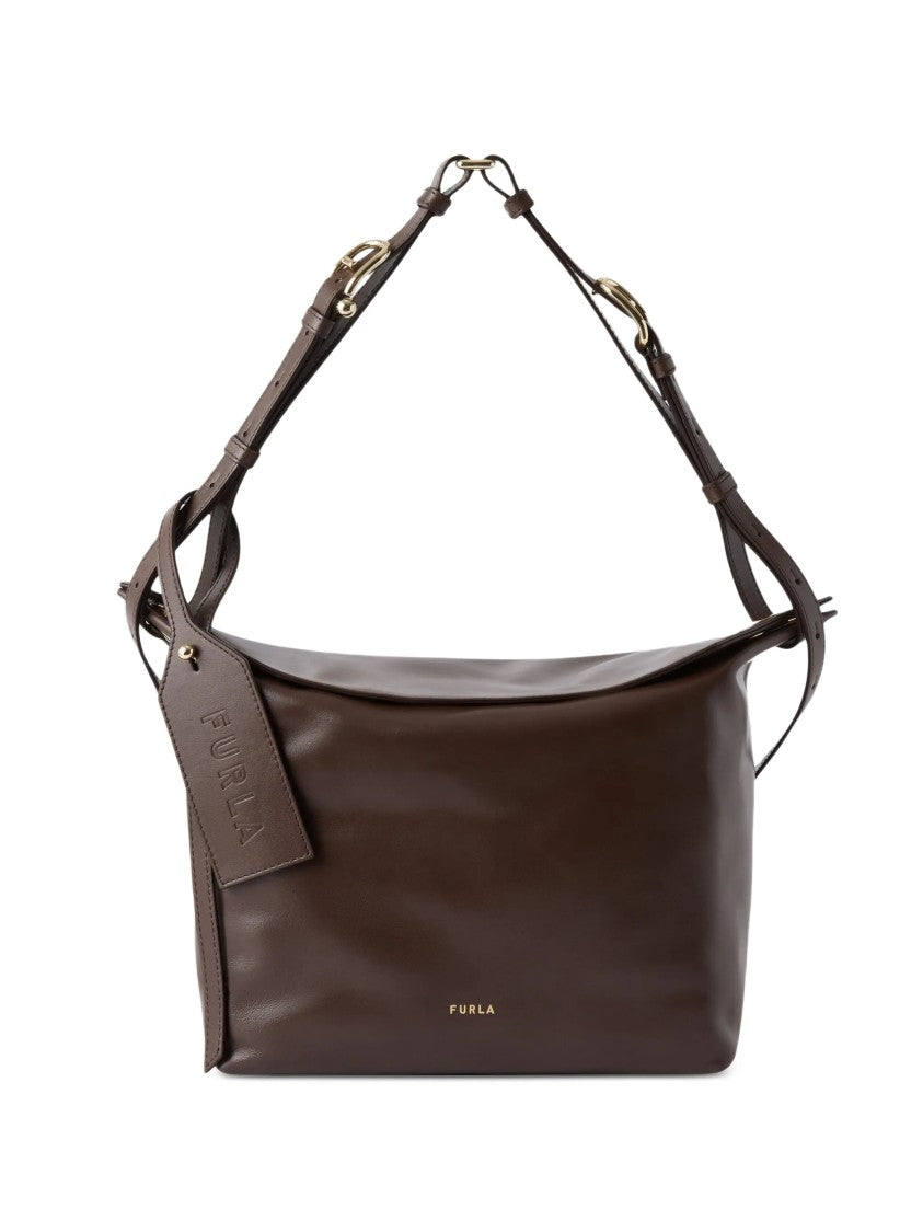 Furla Rectangular Brown Shoulder Bag With Polished Surface