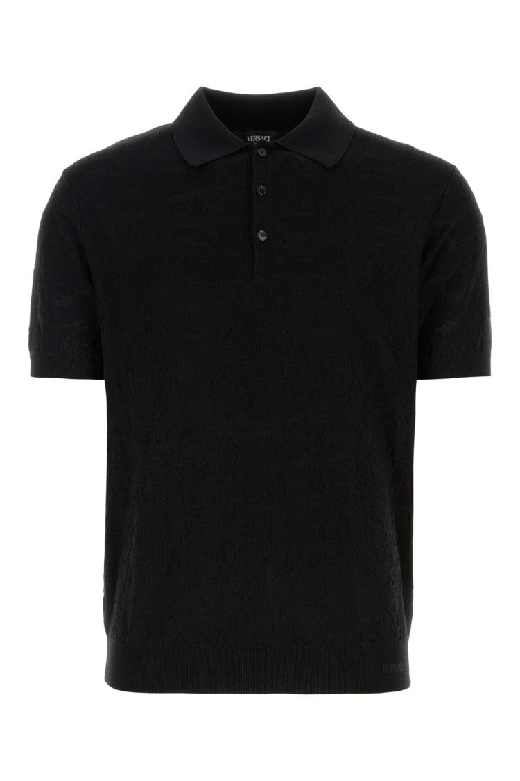 Versace Black Silk Blend Polo Shirt