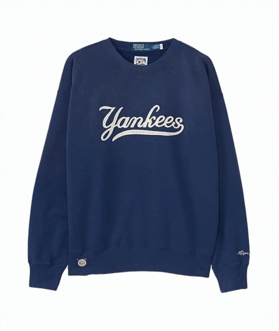 Polo Ralph Lauren Navy Blue Embroidered Crew Neck Sweatshirt With Ribbed Cuffs