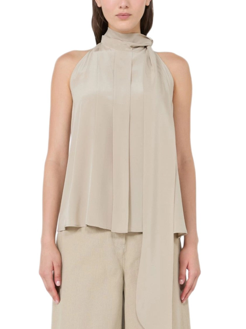 Max Mara High Neck Sleeveless Top With Elegant Tie Detail