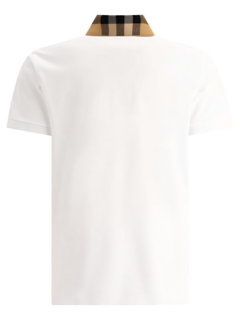 Burberry Check-Collar White Polo Shirt With Three-Button Placket