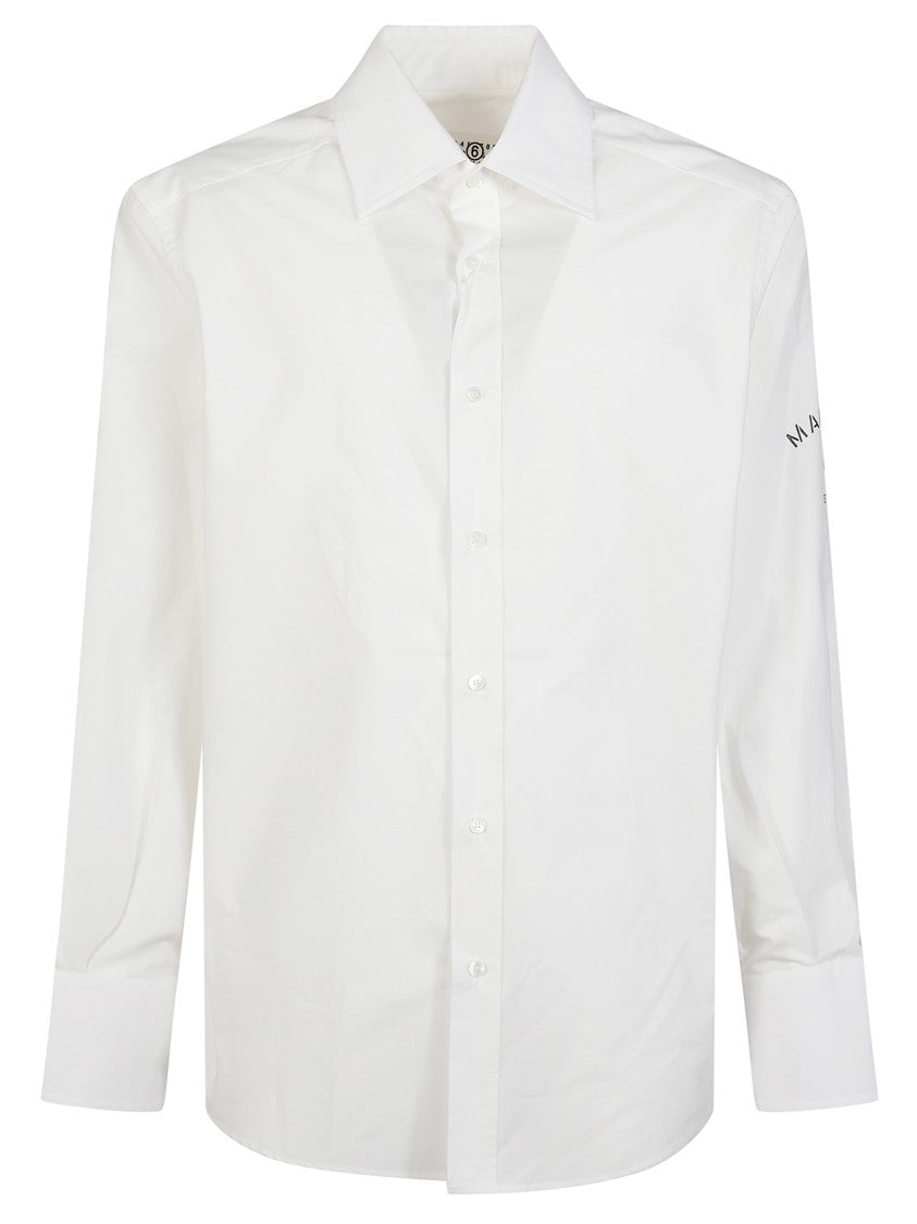 Mm6 By Maison Margiela White Left Sleeve Printed Cotton Shirt