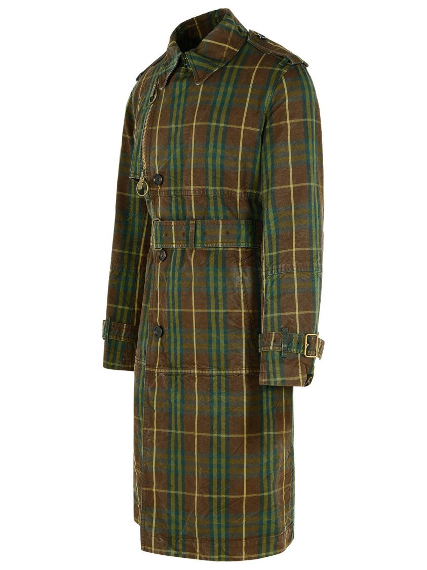 Burberry 'Check' Dark Green Cotton Trench Coat