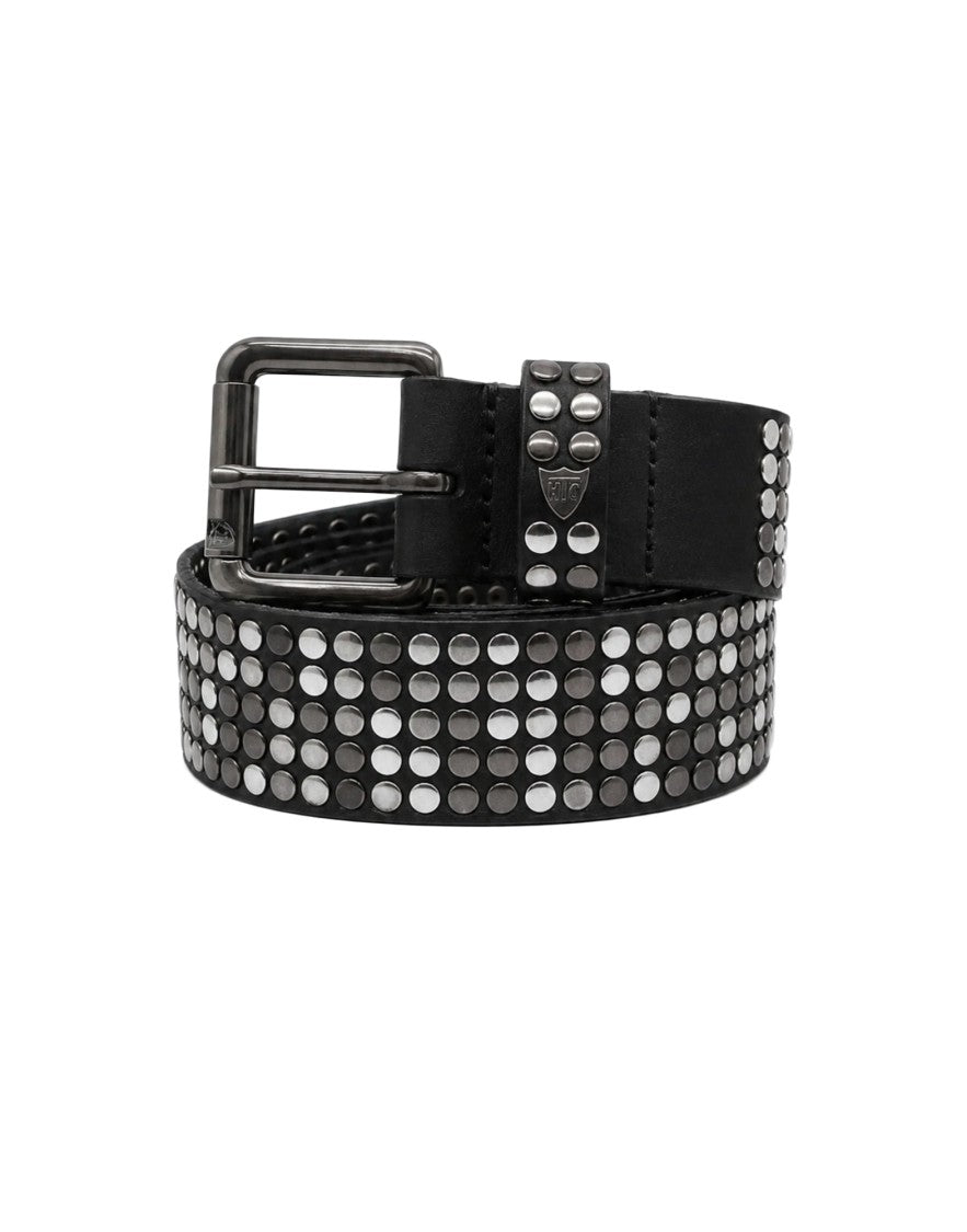 Htc Los Angeles Studded Black Leather Belt With Dark Metallic Buckle