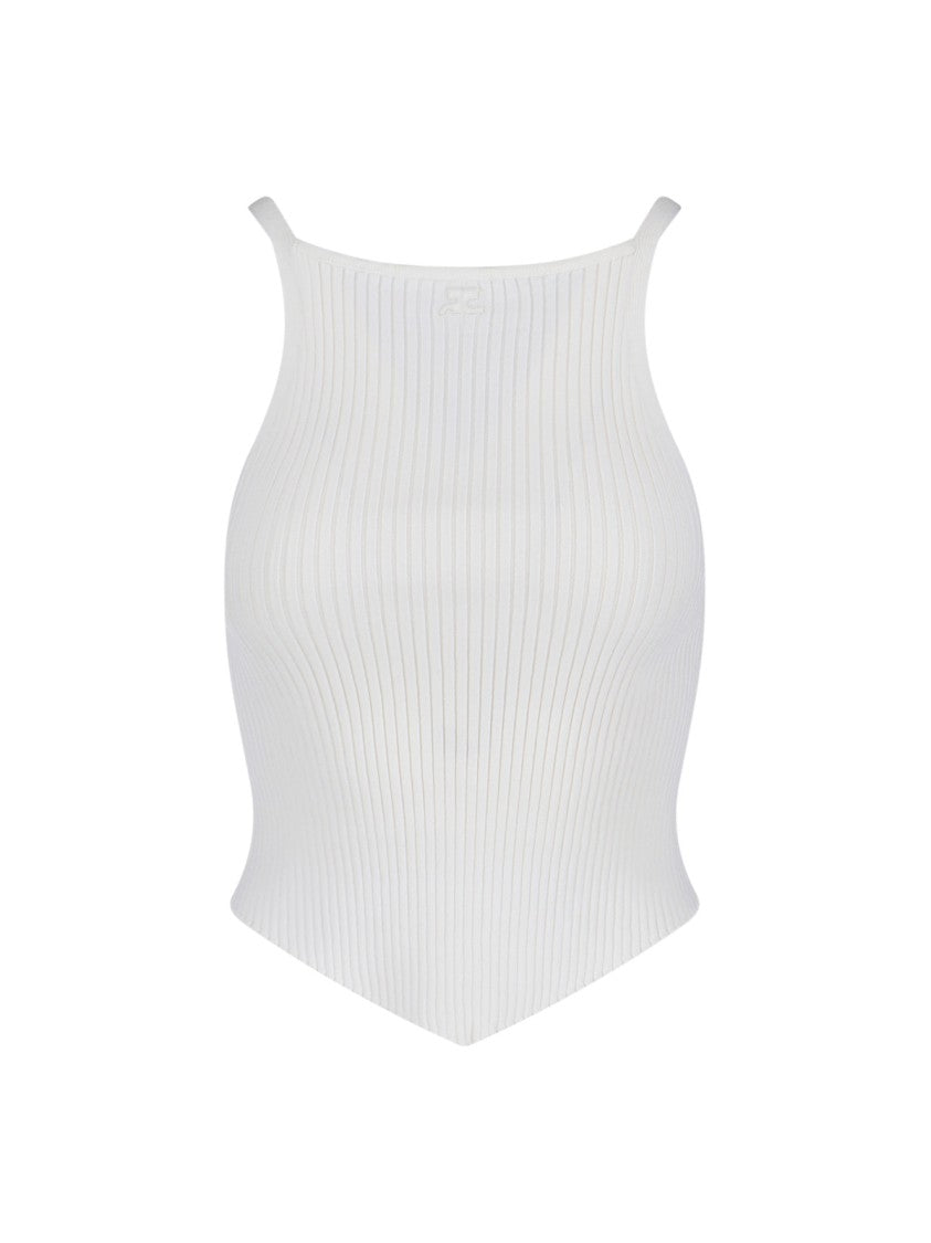 Courrèges Ribbed White Tank Top With Pointed Hem