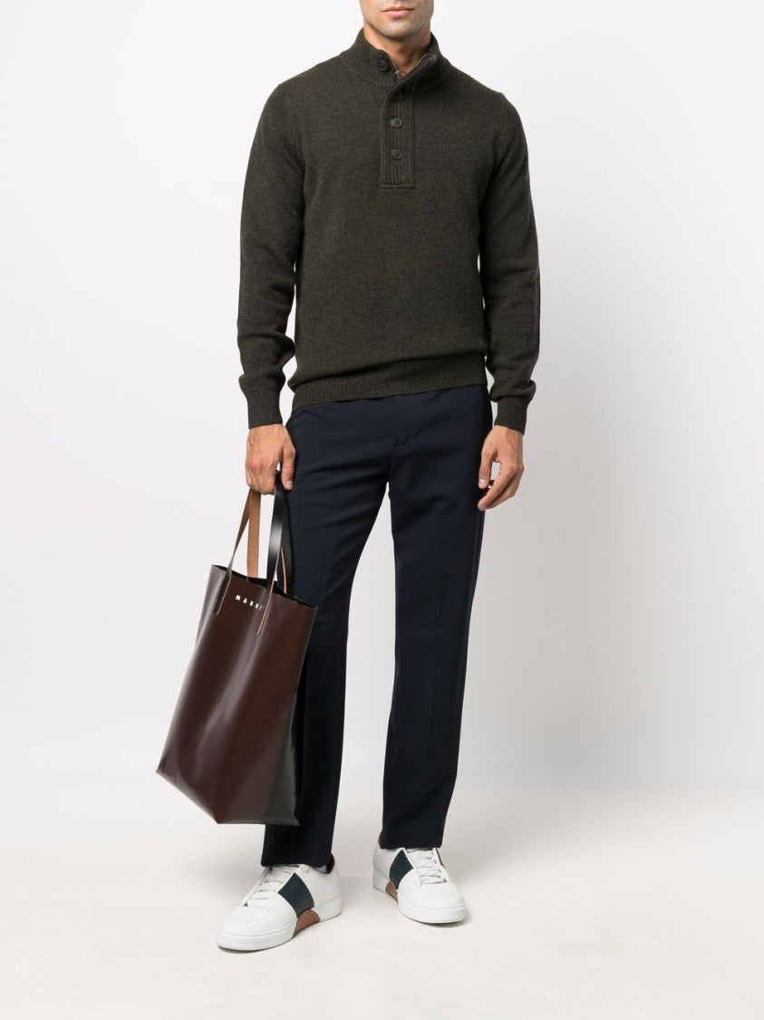 Barbour Ribbed High-Neck Half Buttoned Zip-Through Knit