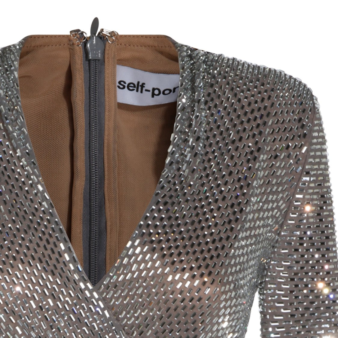Self-Portrait Shimmering Metallic Mesh Sequined Fitted Mini Dress