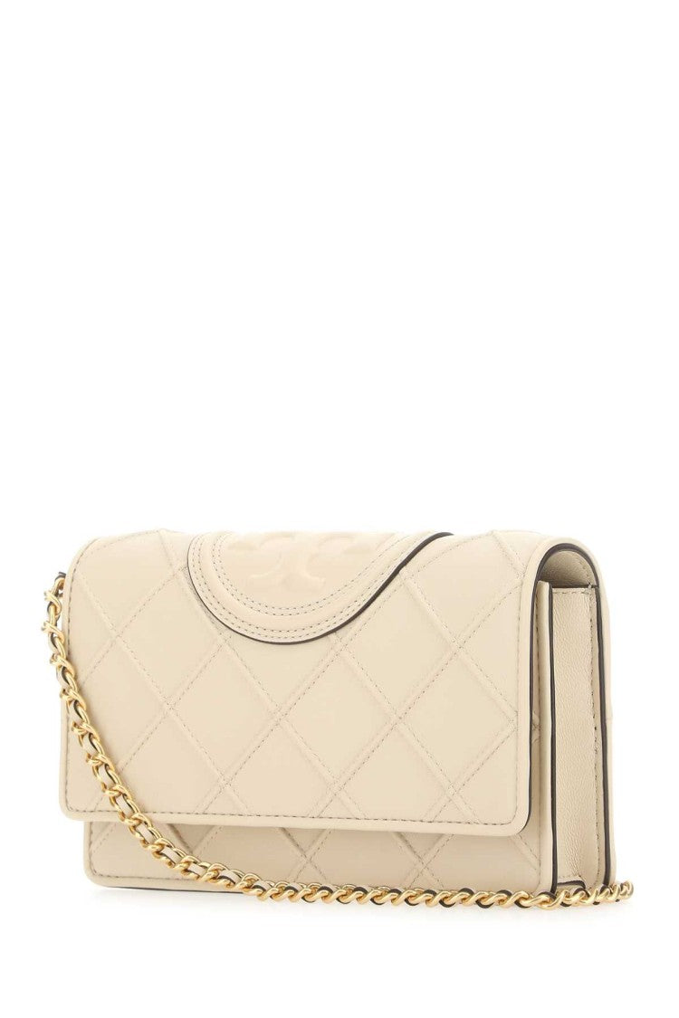 Tory Burch Ivory Leather Fleming Clutch