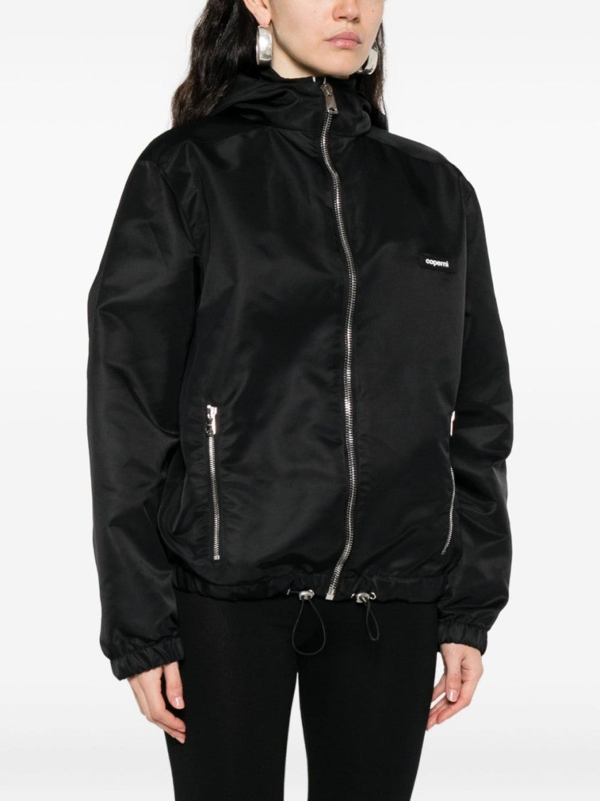 Coperni Black Hooded Drawstring Hem Zip Jacket