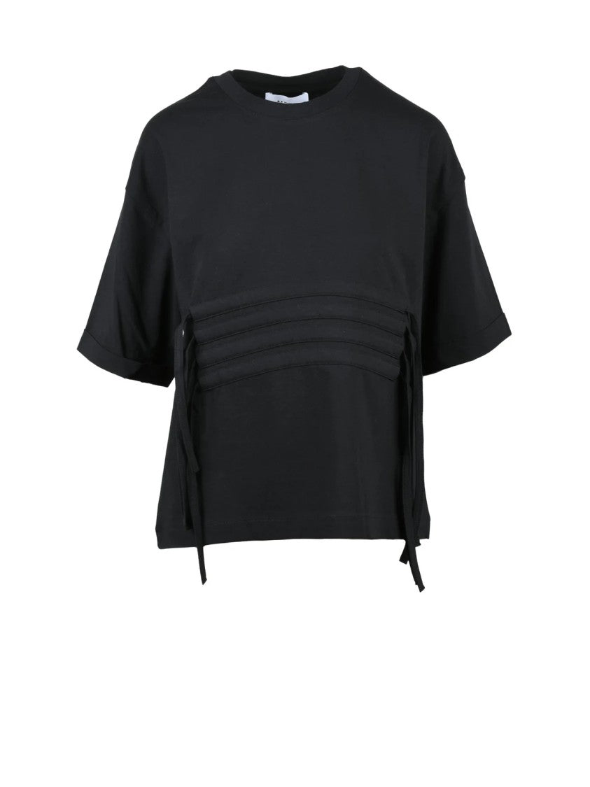 Alpha Studio Black Cotton Elastane Stretch T-Shirt