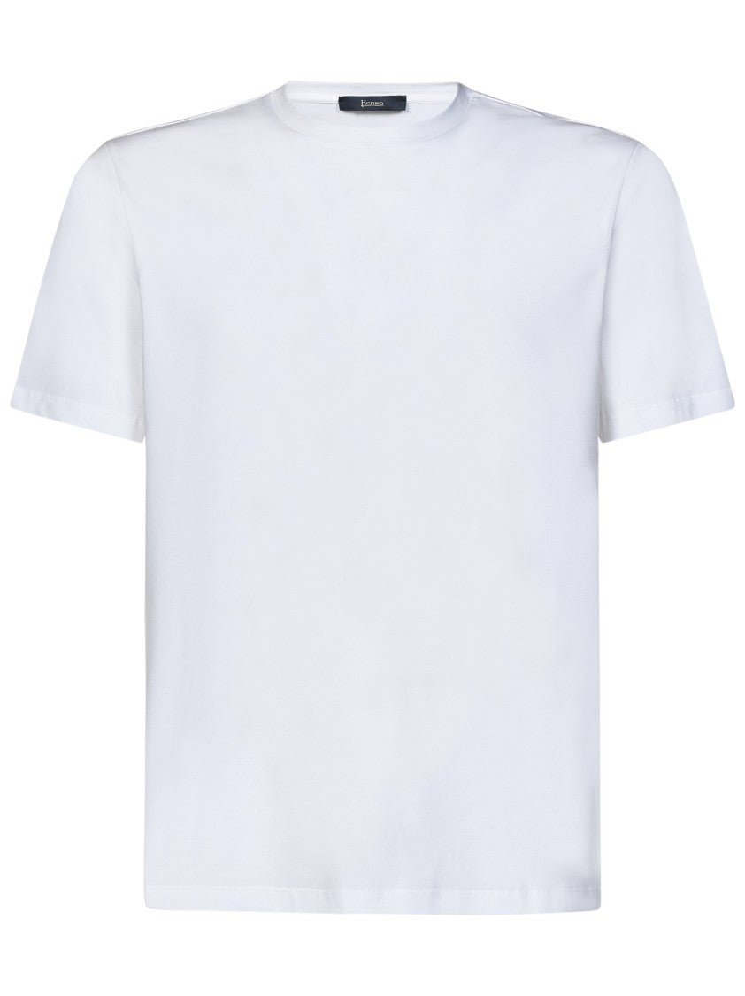 Herno White Crew-Neck T-Shirt With Logo Plate