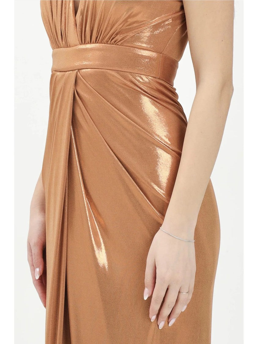 Alma Sanchez Copper Polyester Elastane Lamé Lycra Dress