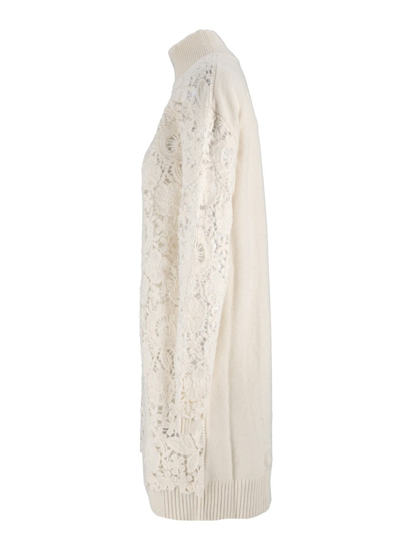 Ermanno Scervino Long-Sleeve Floral Lace Overlay Midi Dress
