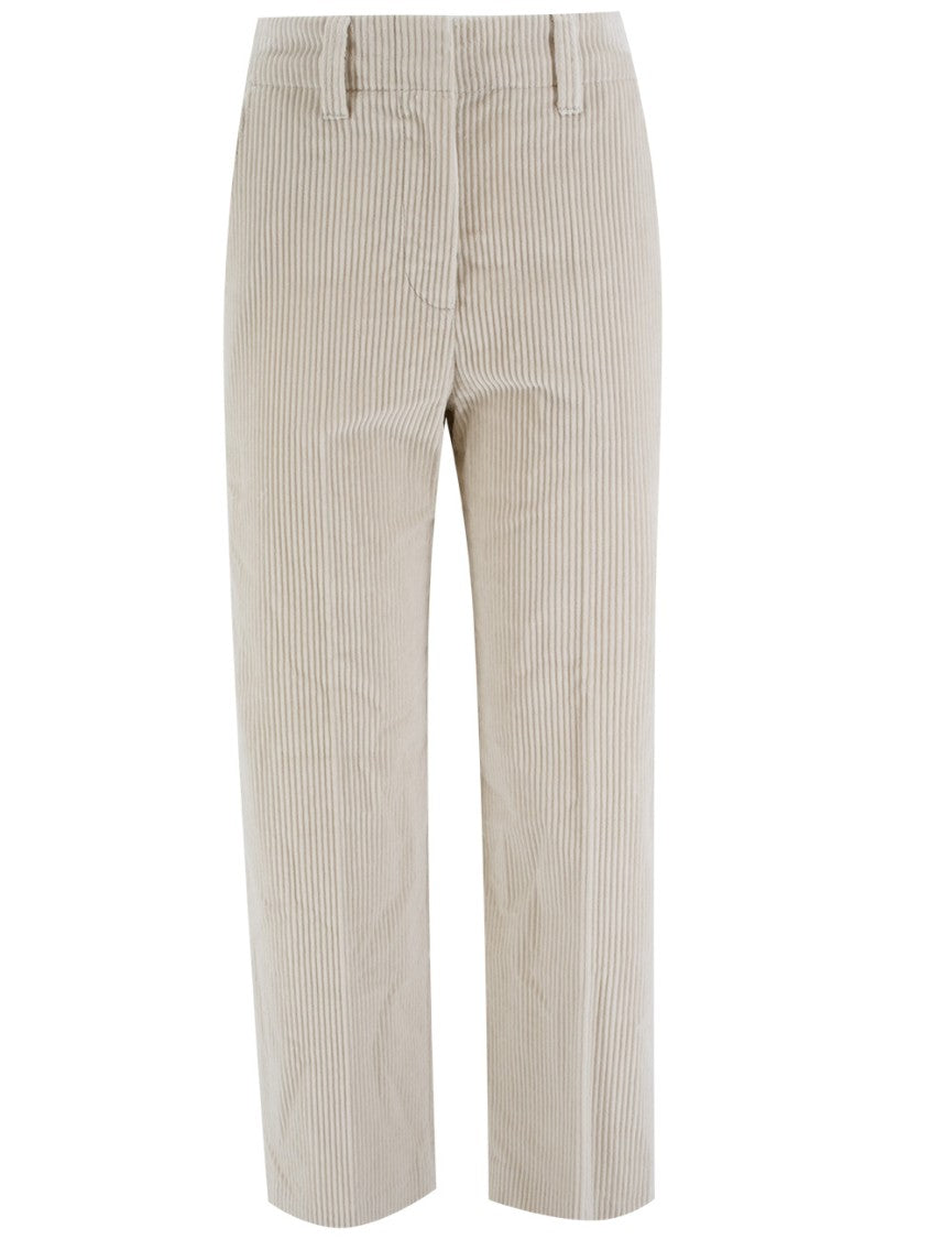 Brunello Cucinelli Ribbed Velvet Trousers With Sparkling Bead Embroidery