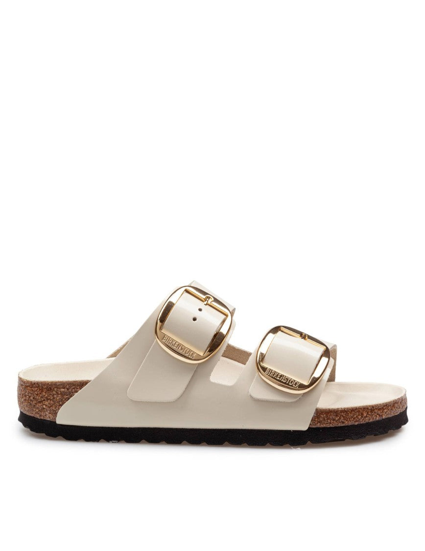 Birkenstock Arizona Big Buckle Shine Sandal In Ecru' Leather