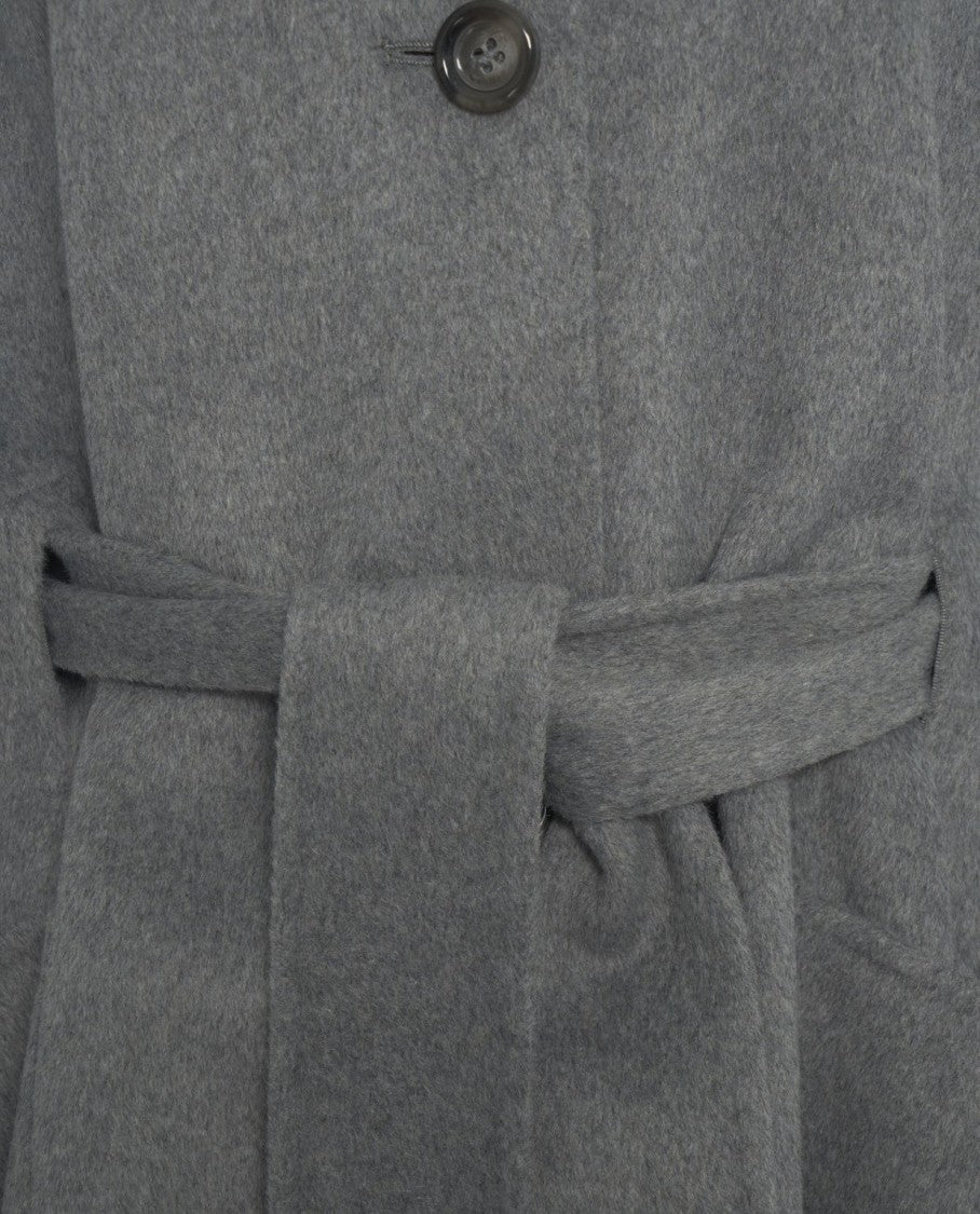 Liu Jo Gray Wool Coat With Waist Belt