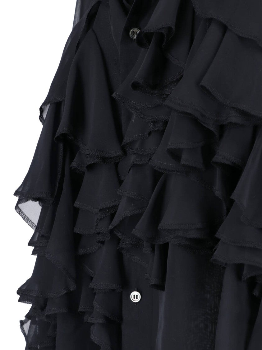 Comme Des Garçons Black Ruffled Long-Sleeve Fabric Shirt