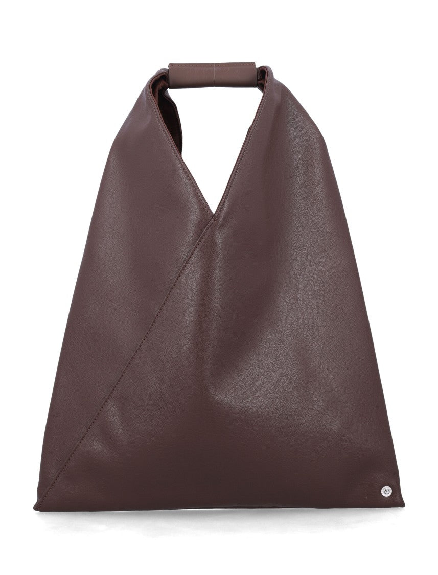 Mm6 By Maison Margiela Triangular-Shaped Brown Faux Leather Handbag With Top Handle