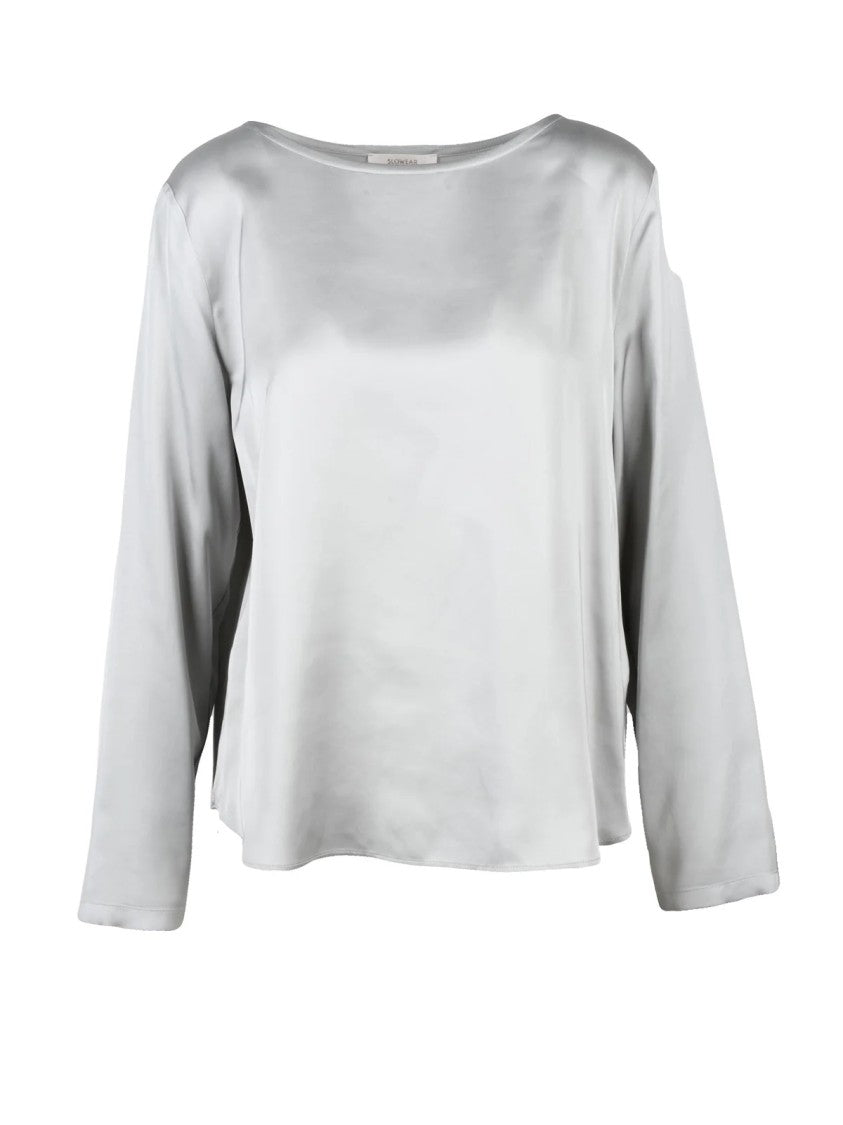 Slowear Pearl Grey Satin Finish Fluid Viscose Blouse