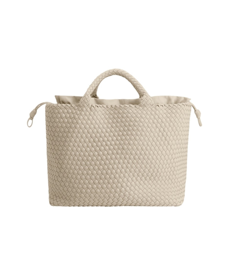 Marrea Spacious Beige Neoprene Shopper Bag With Drawstring Closure