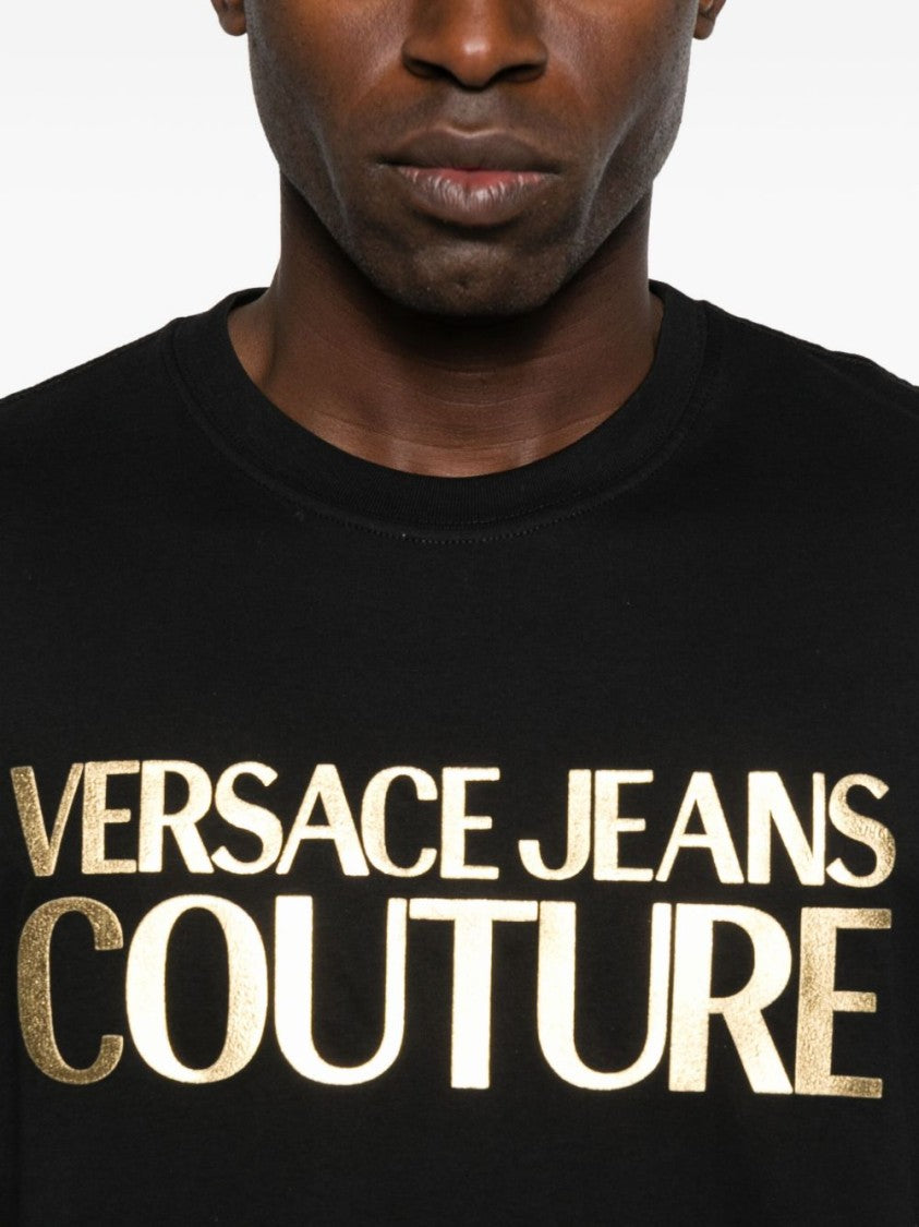 Versace Jeans Couture Cotton T-Shirt With Metallic Gold Logo