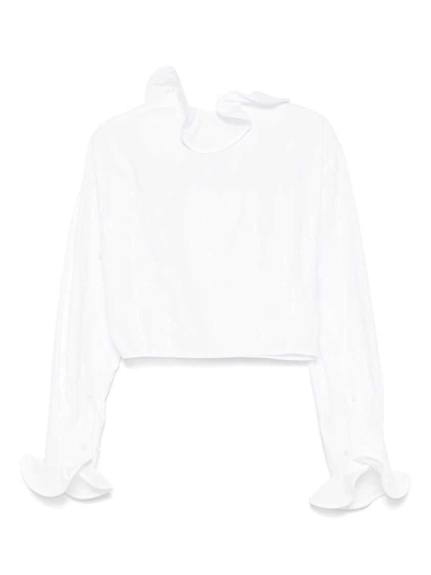 Msgm Cropped White Shirt With Front Button Fastening