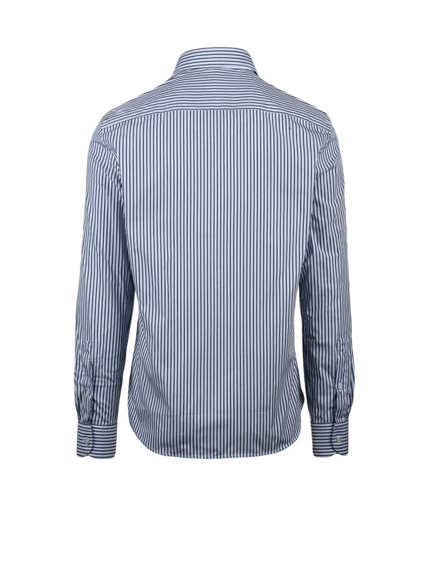 Ghirardelli Vertical Striped Cotton Shirt With Classic Collar
