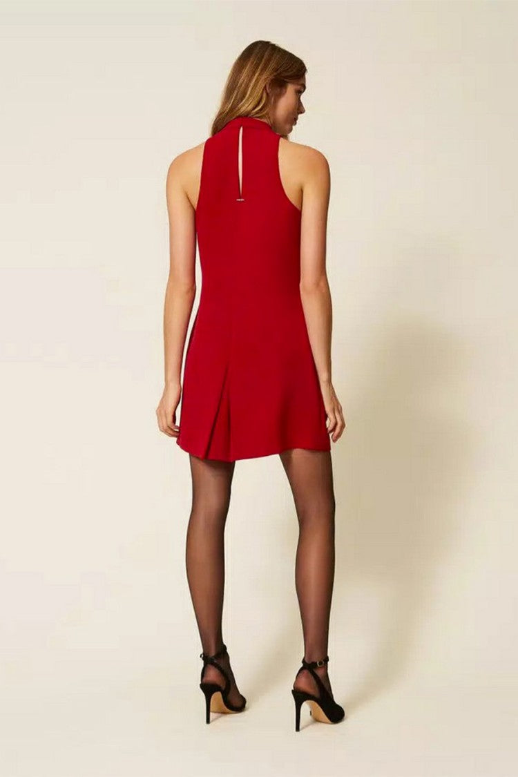 Twin-Set Red Sleeveless Pleated-Front Acetate-Blend Day Dress