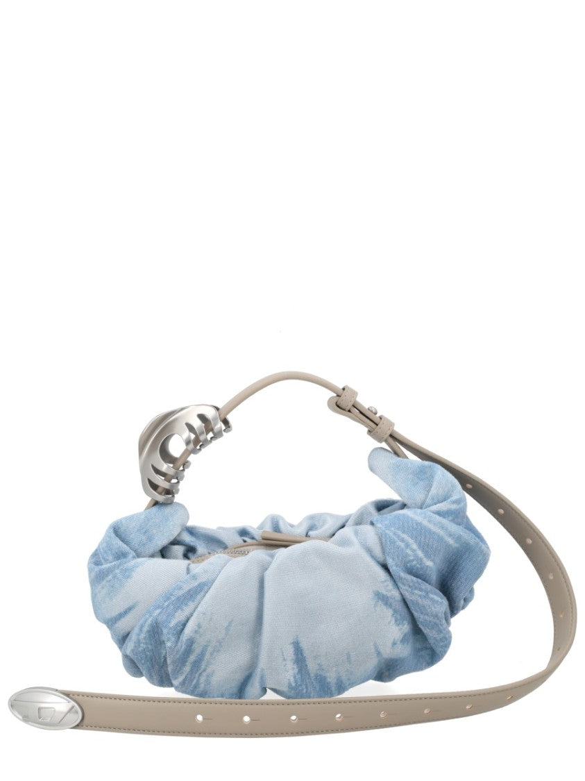 Diesel Light Blue Ruched Fabric Shoulder Bag