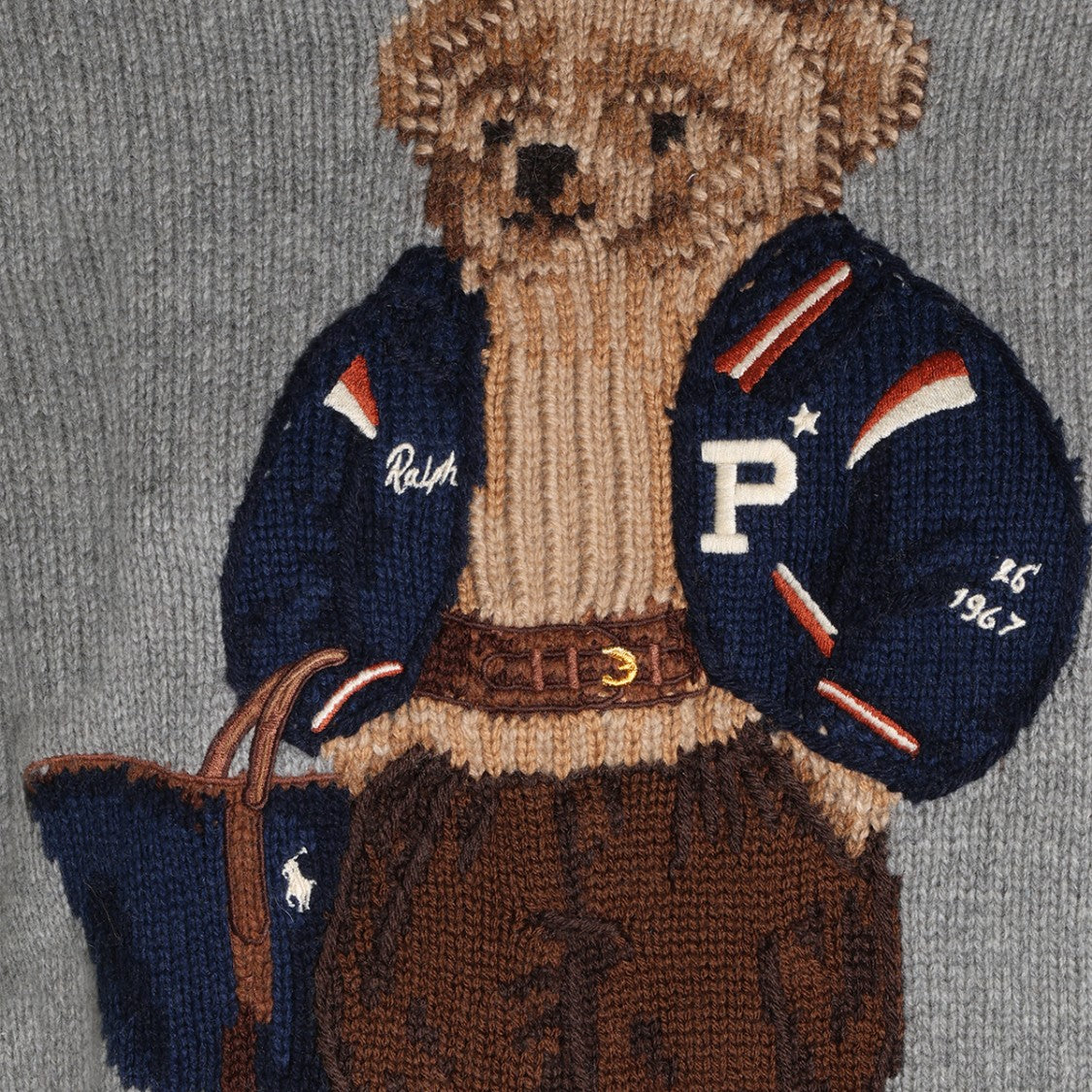 Polo Ralph Lauren Grey Embroidered Varsity Bear Knit Sweater
