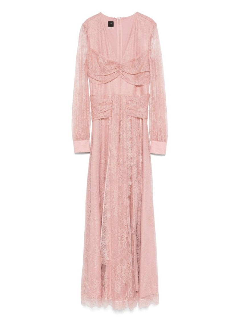Pinko Floral Lace Maxi Dress With Sheer Sleeves