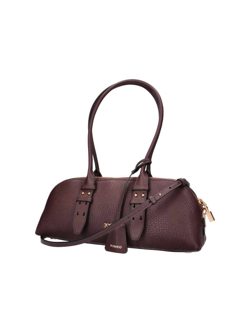 Pinko Bordeaux Leather Horizontal Bowling Tote Bag