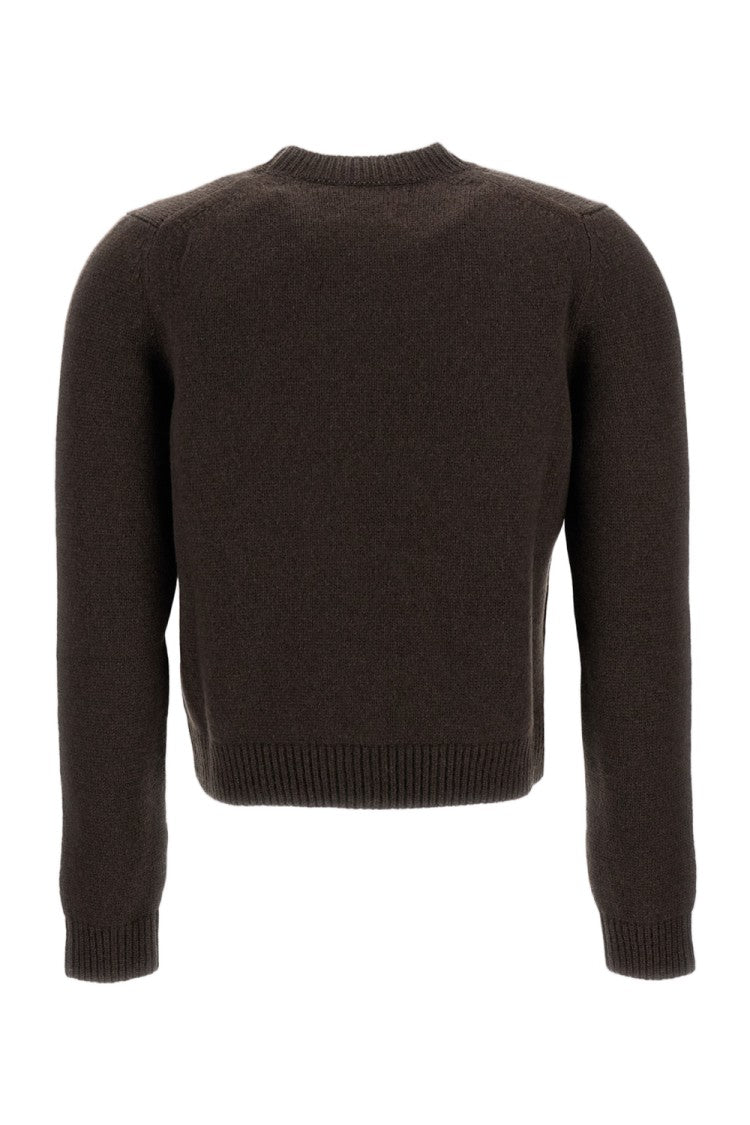 Khaite Crewneck Brown Knit Sweater With Ribbed Trim