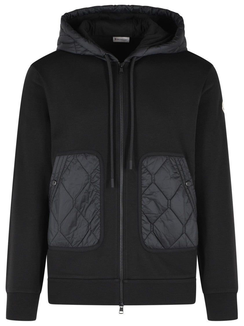Moncler Black Quilted Cotton-Blend Hooded Zip Sweatshirt