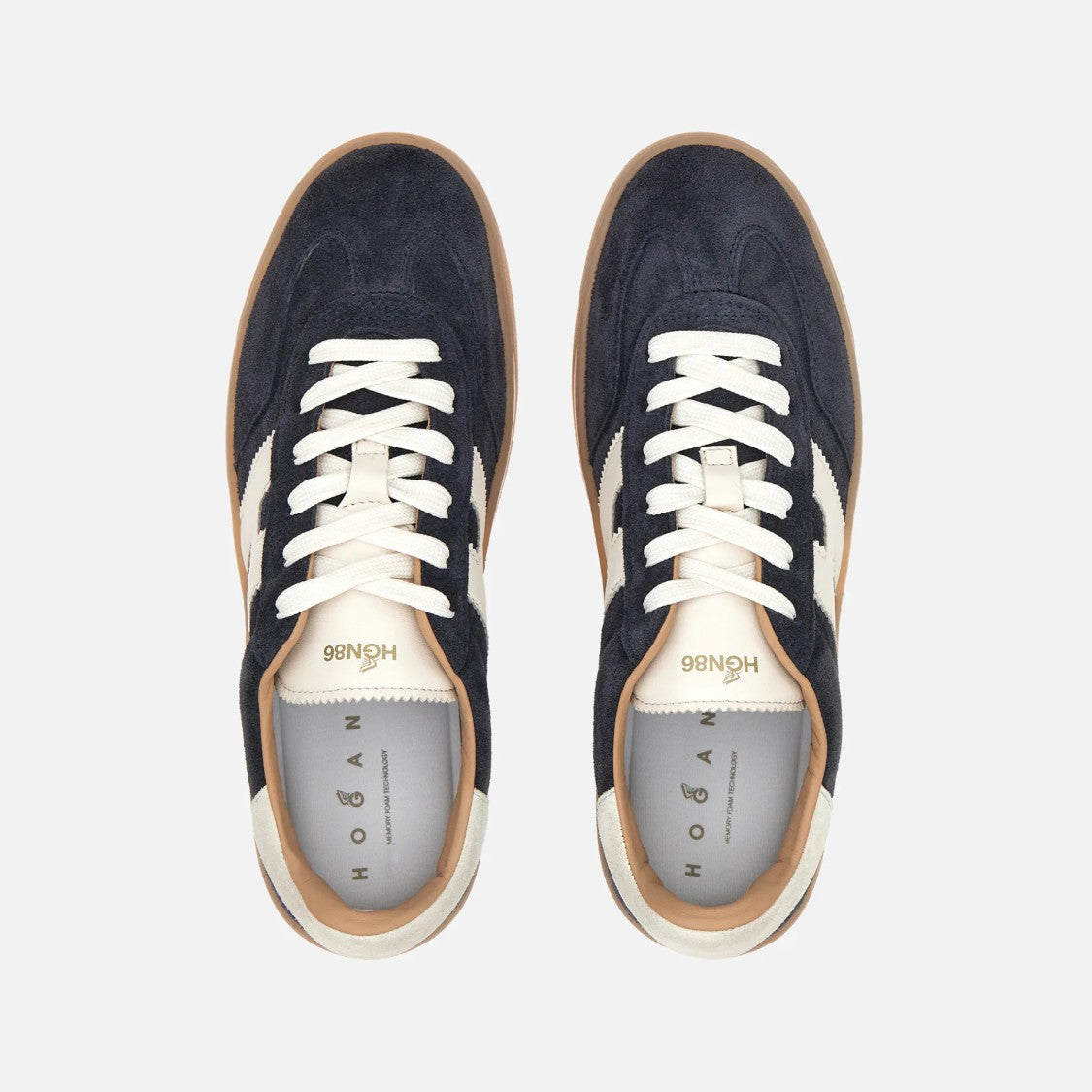 Hogan Navy Blue Calfskin Sneakers With Contrasting Logo