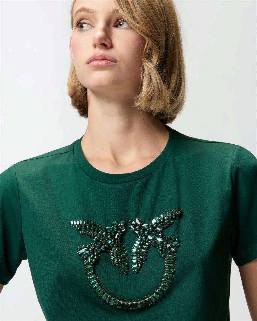 Pinko Crewneck T-Shirt With Hand-Embroidered Love Birds Logo